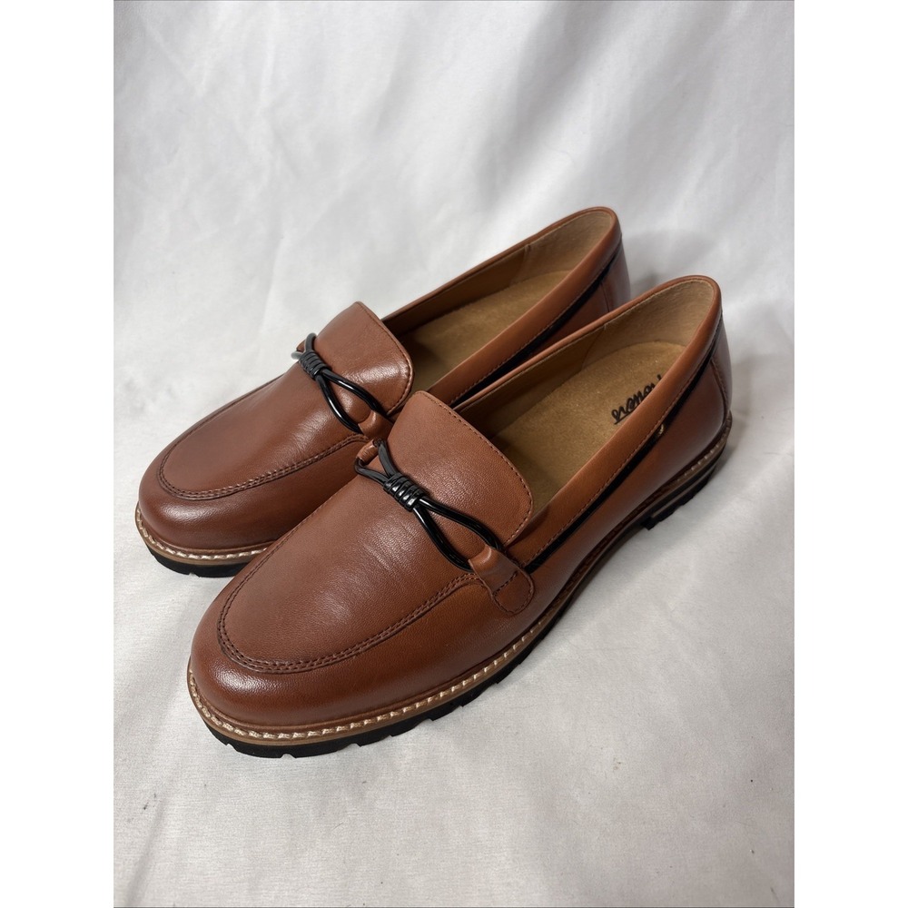 Trotters Leather Fiora Loafer Lug Sole Luggage Brown Size 9 M Slip On Dual Band